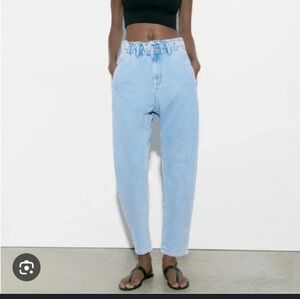 ZARA Women's Size 40 Paperbag Waist Baggy Fit  Denim Jeans NWT